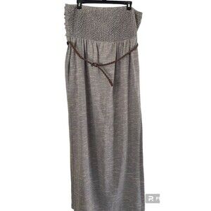 I Heart Ronson Strapless Pucker Top Maxi Dress With Belt Gray Jersey Size XL